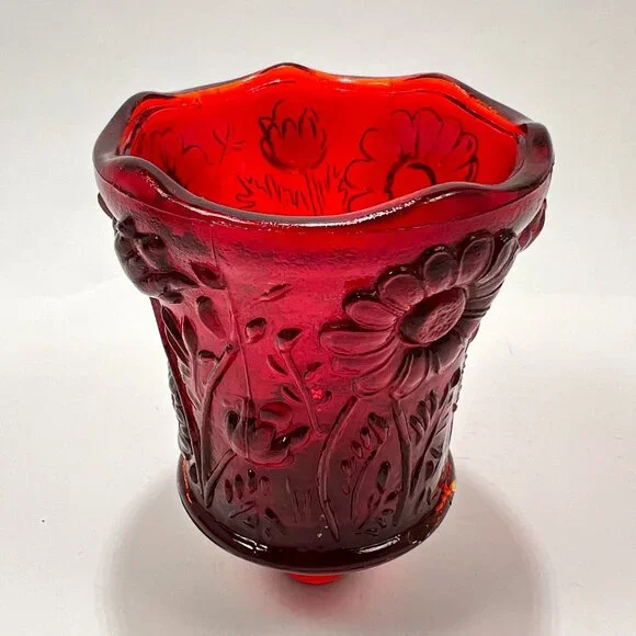 Vtg Homco Daisy Floral Red Glass Peg Votive Candle Holder Home Interiors Glows - Picture 5 of 15